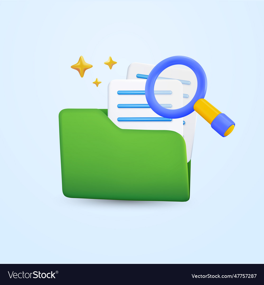 3d files and folder magnifying glass in minimal vector image 3d files and folder magnifying glass in minimal