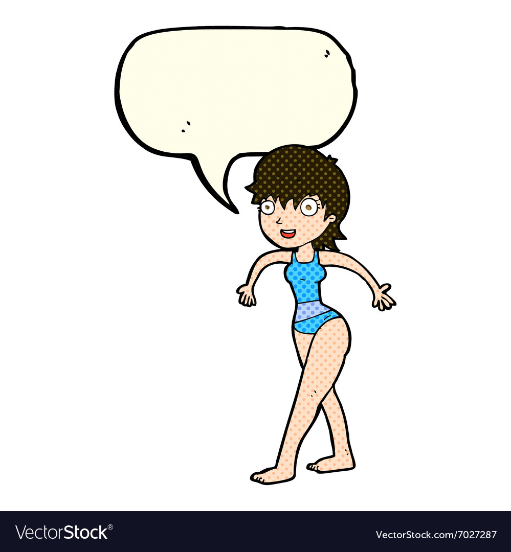 Cartoon happy woman in swimming costume