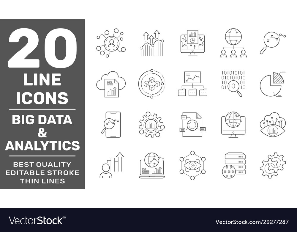 Daten und Analysen Linie Icons