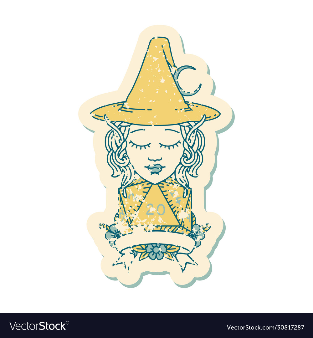 Elf mage character with natural twenty dice roll