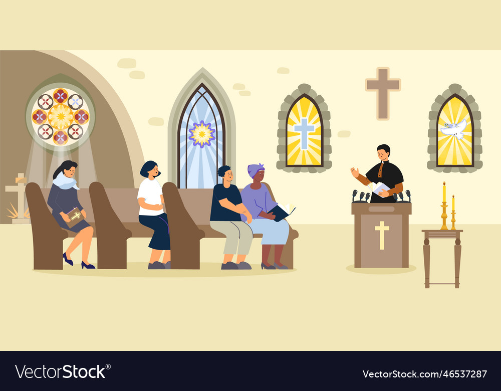 Interior of church composition Royalty Free Vector Image