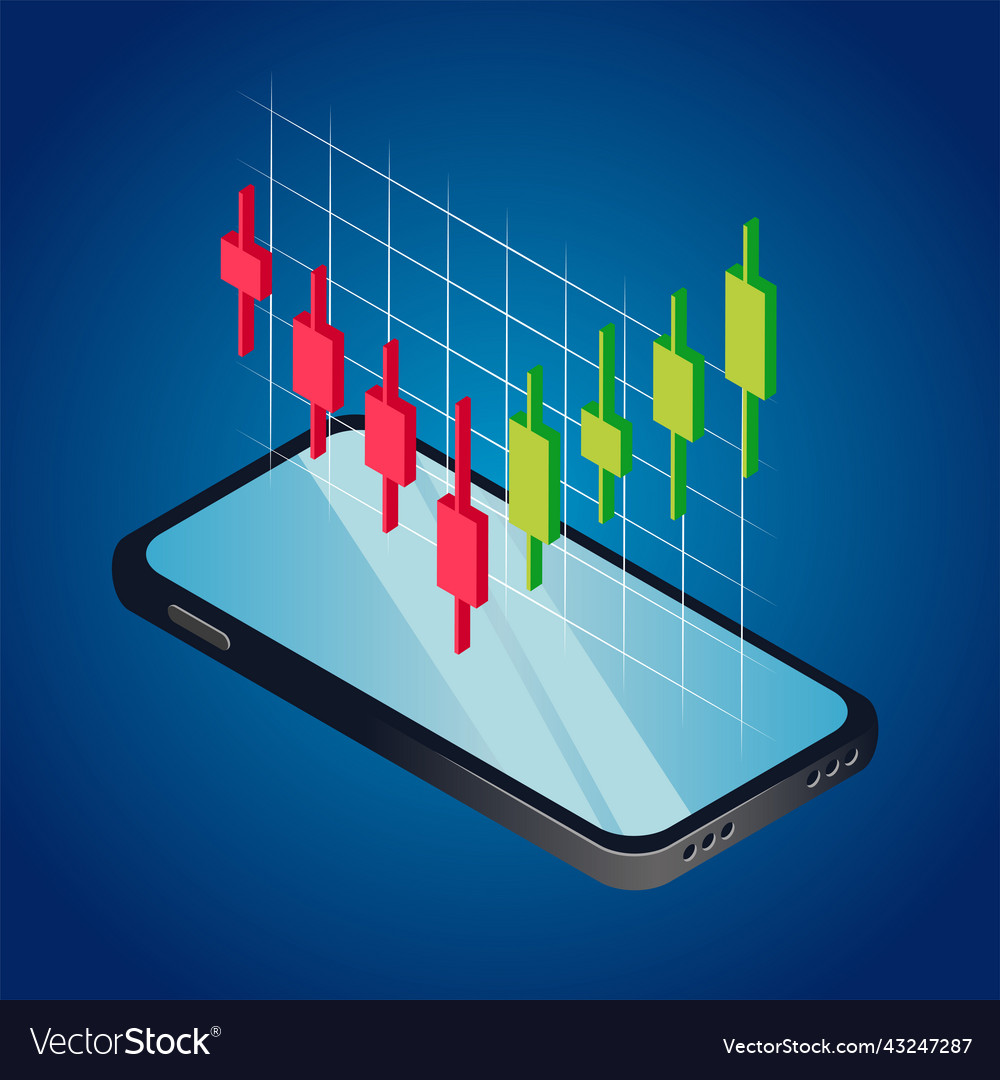 Isometric smartphone with graph vector image Isometric smartphone with graph