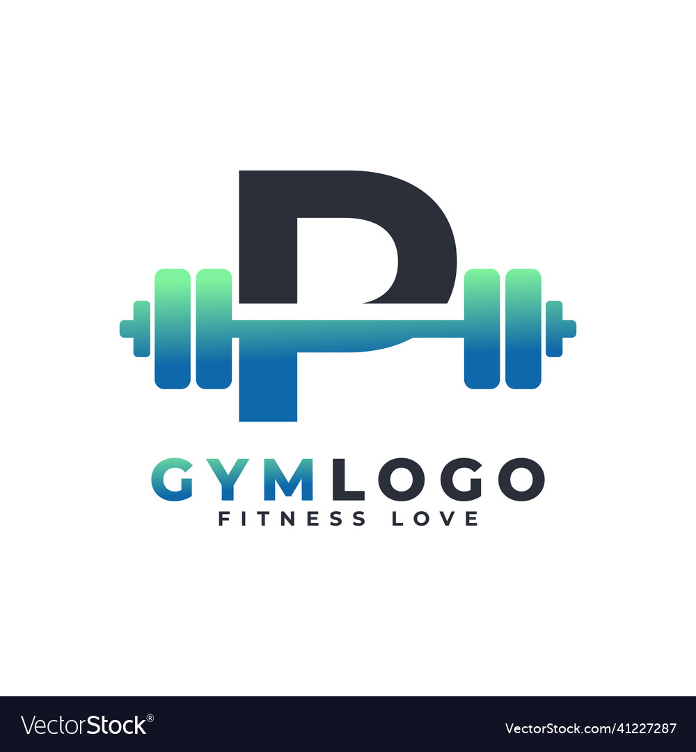 Letter p logo with barbell fitness gym logo Vector Image