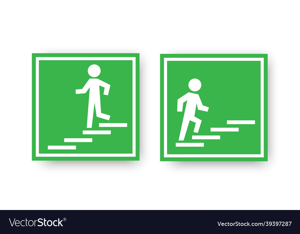 Running man go down and up stairs icon in frame vector image Running man go down and up stairs icon in frame