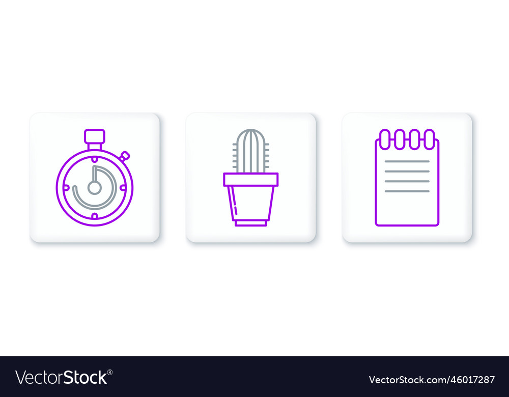 Set line notebook briefcase and cactus vector image Set line notebook briefcase and cactus