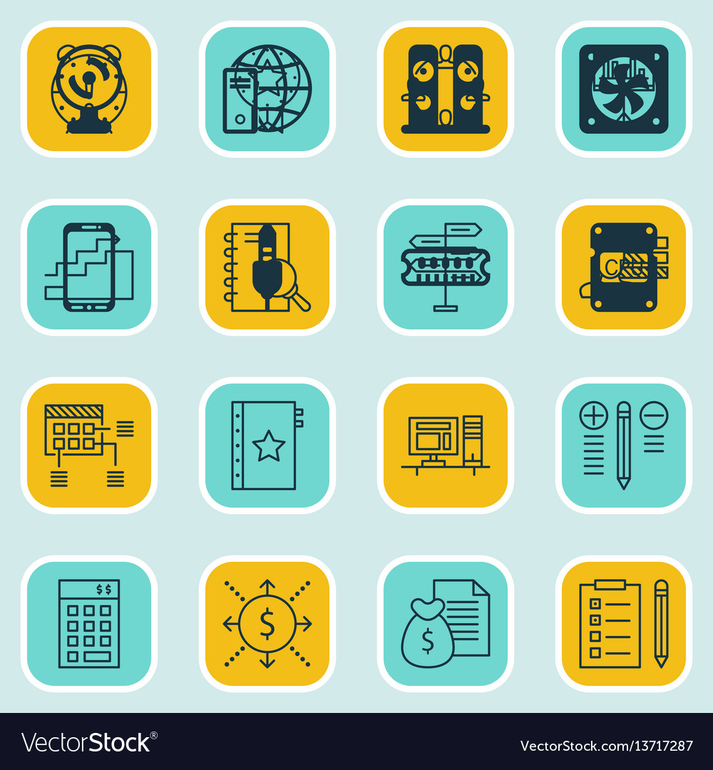 Set of 16 project management icons includes