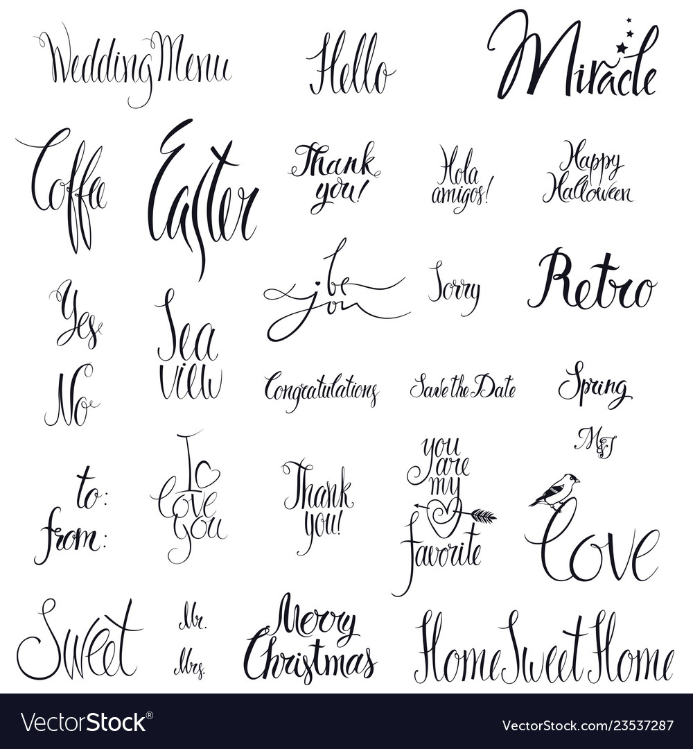 Set of calligraphic lettering isolated object