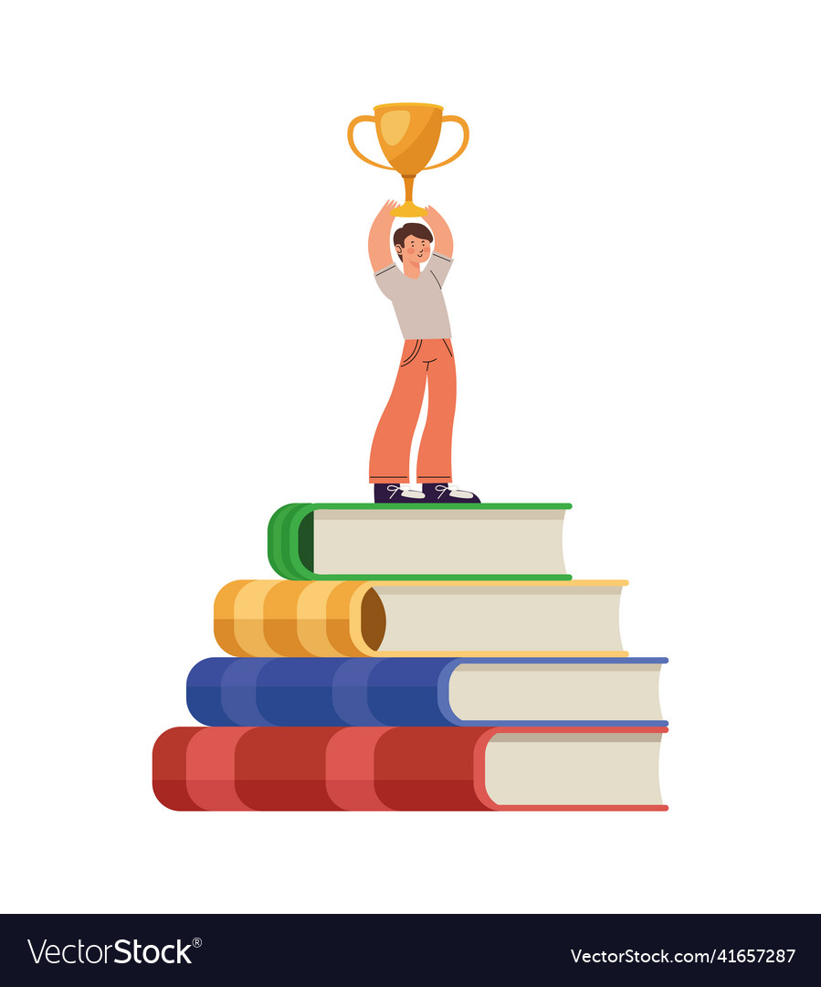 Student boy with trophy Royalty Free Vector Image