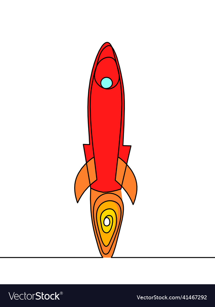 Abstract color rocket as continuous line drawing
