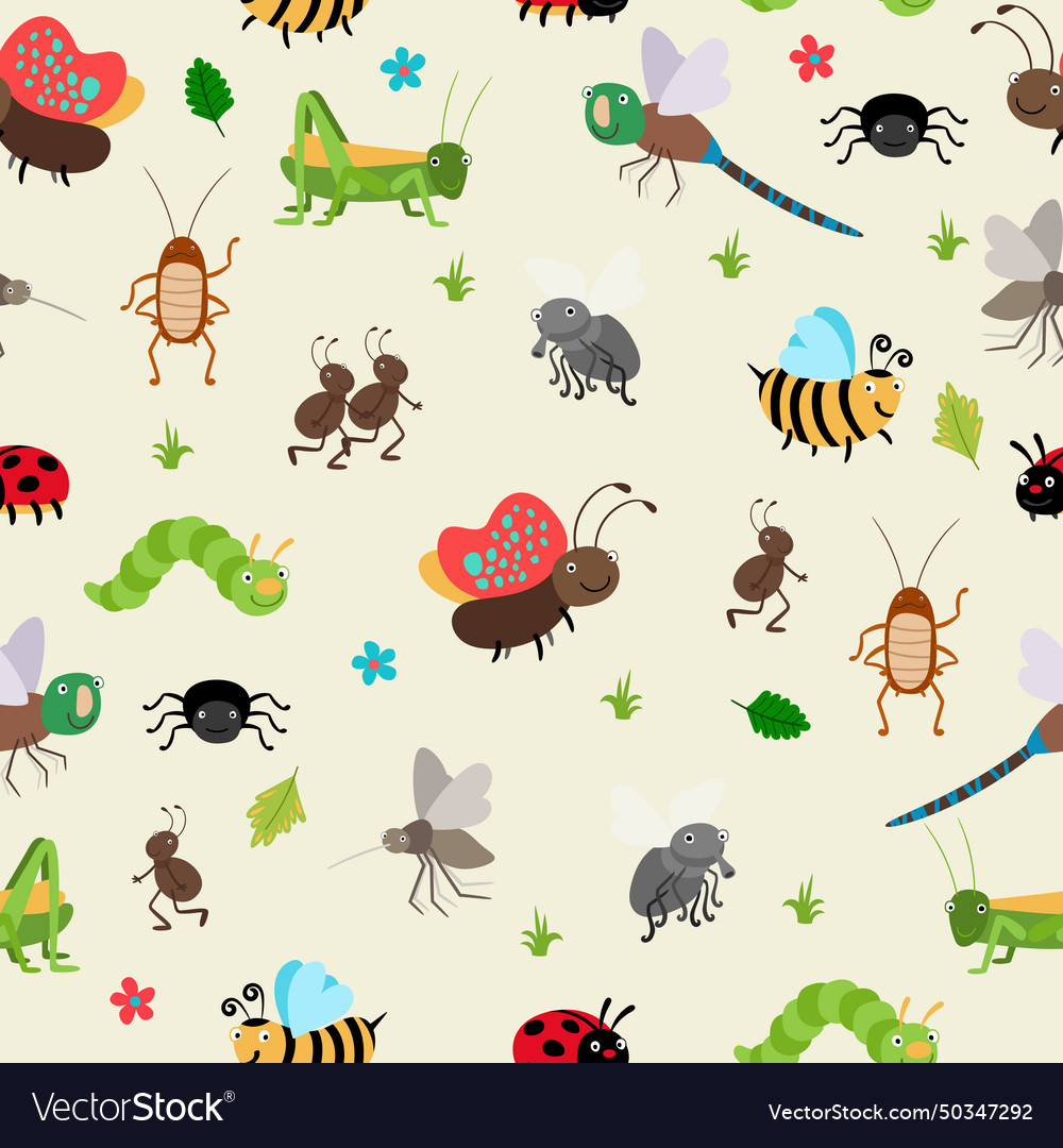 Bugs and beetles seamless background