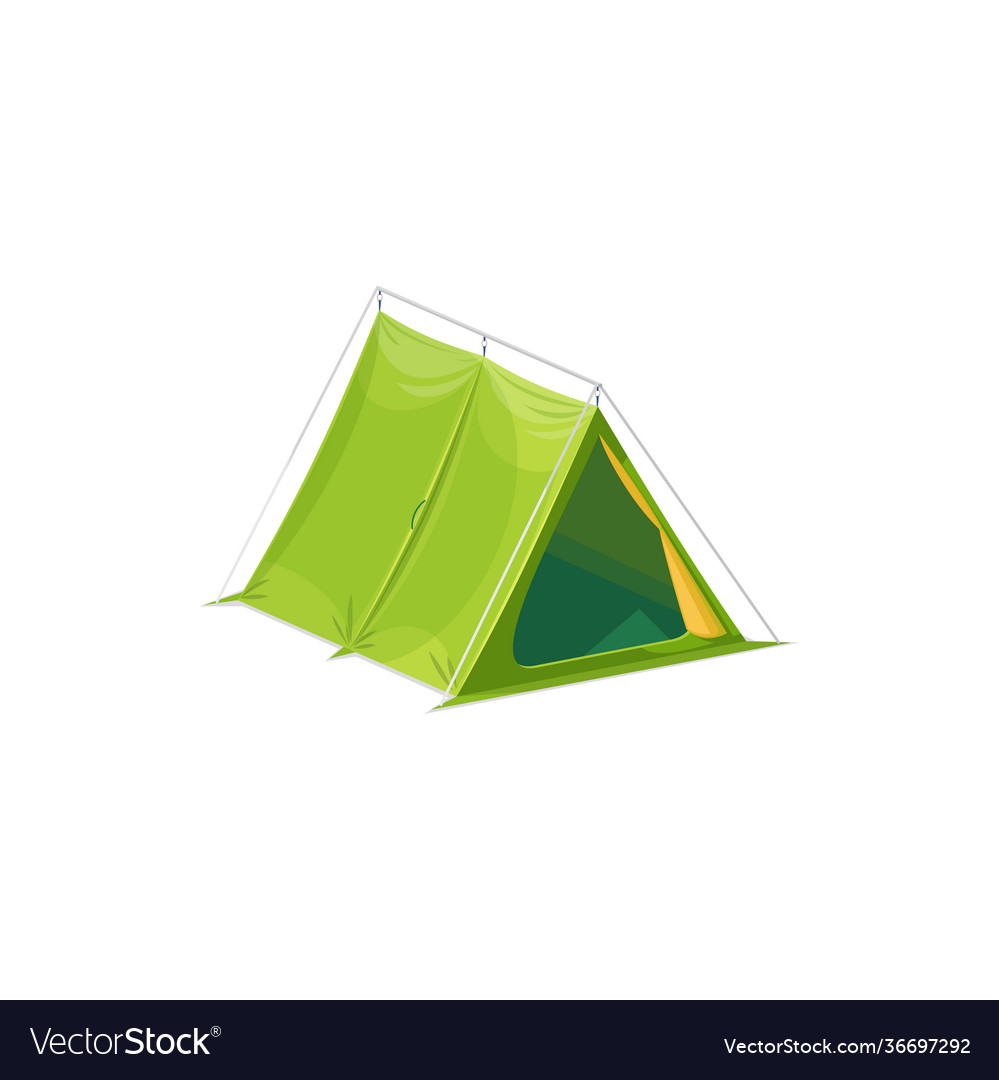 Camping tent isolated green triangle shelter icon Vector Image