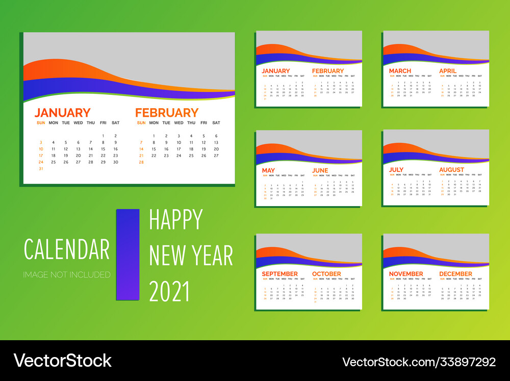 Colorful gradient desk calendar design for 2021 Vector Image