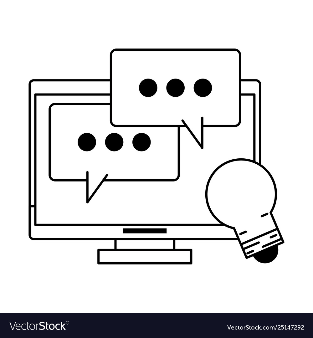 Computer with speech bubble and light bulb Vector Image Computer with speech bubble and light bulb