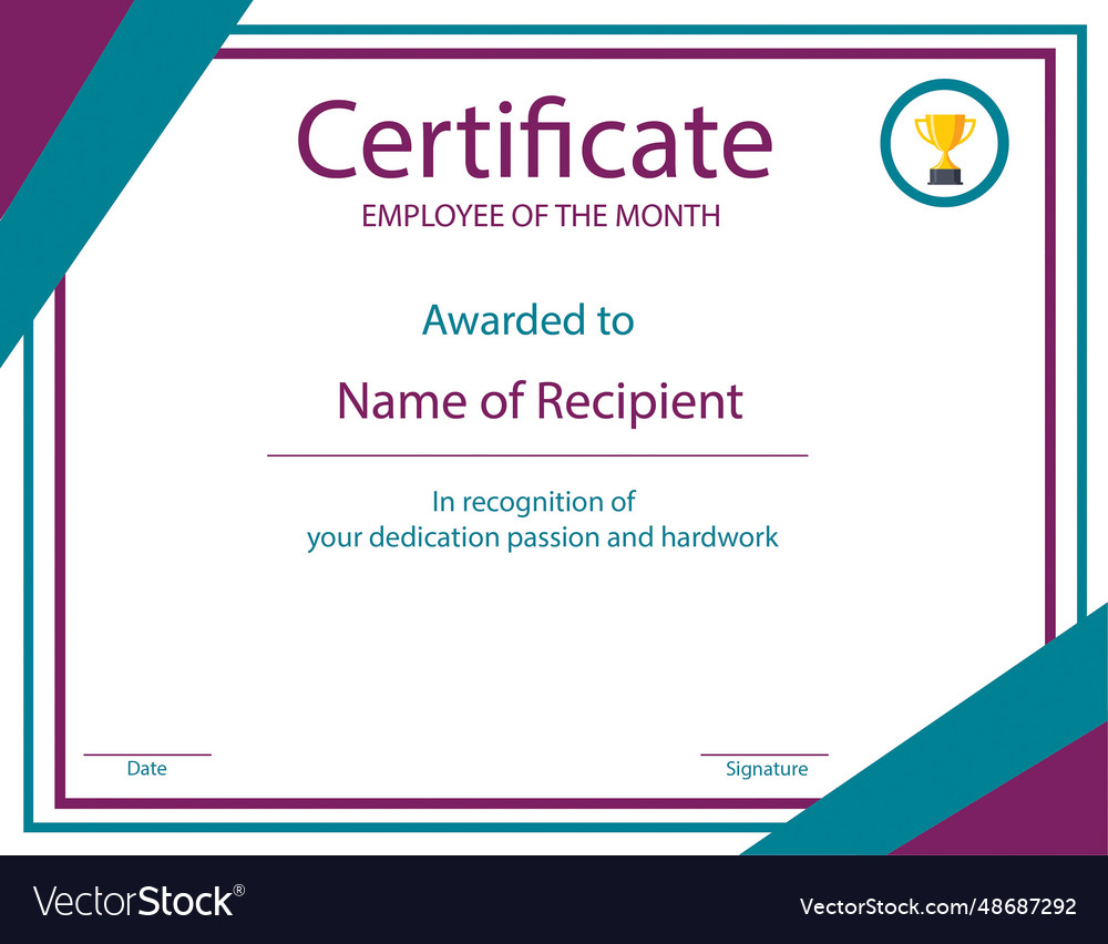 Employee of the month certificate Royalty Free Vector Image