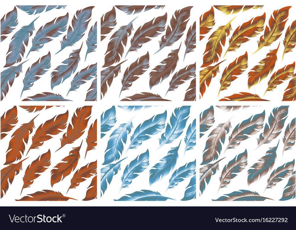 Feathers bird seamless pattern set retro doodle