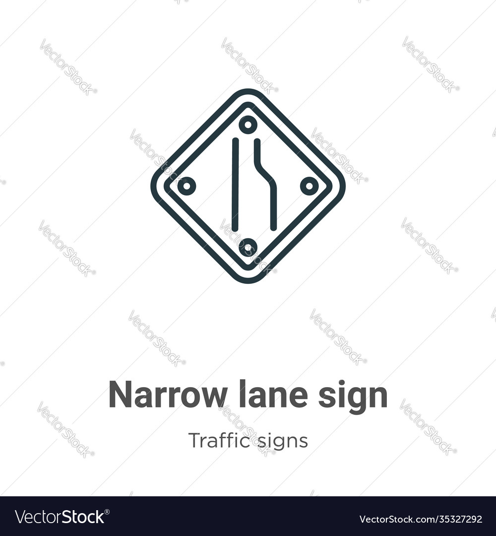 Narrow lane sign outline icon thin line black