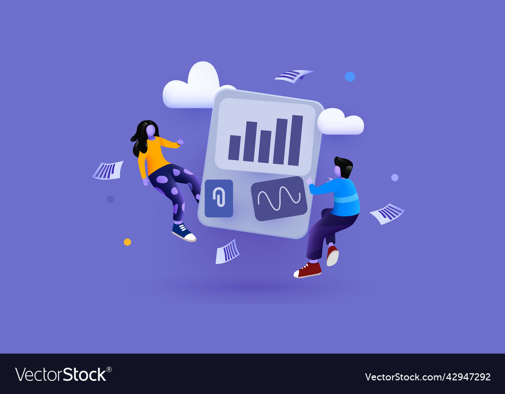 Menschen die mit Diagrammen interagieren vector image Menschen die mit Diagrammen interagieren