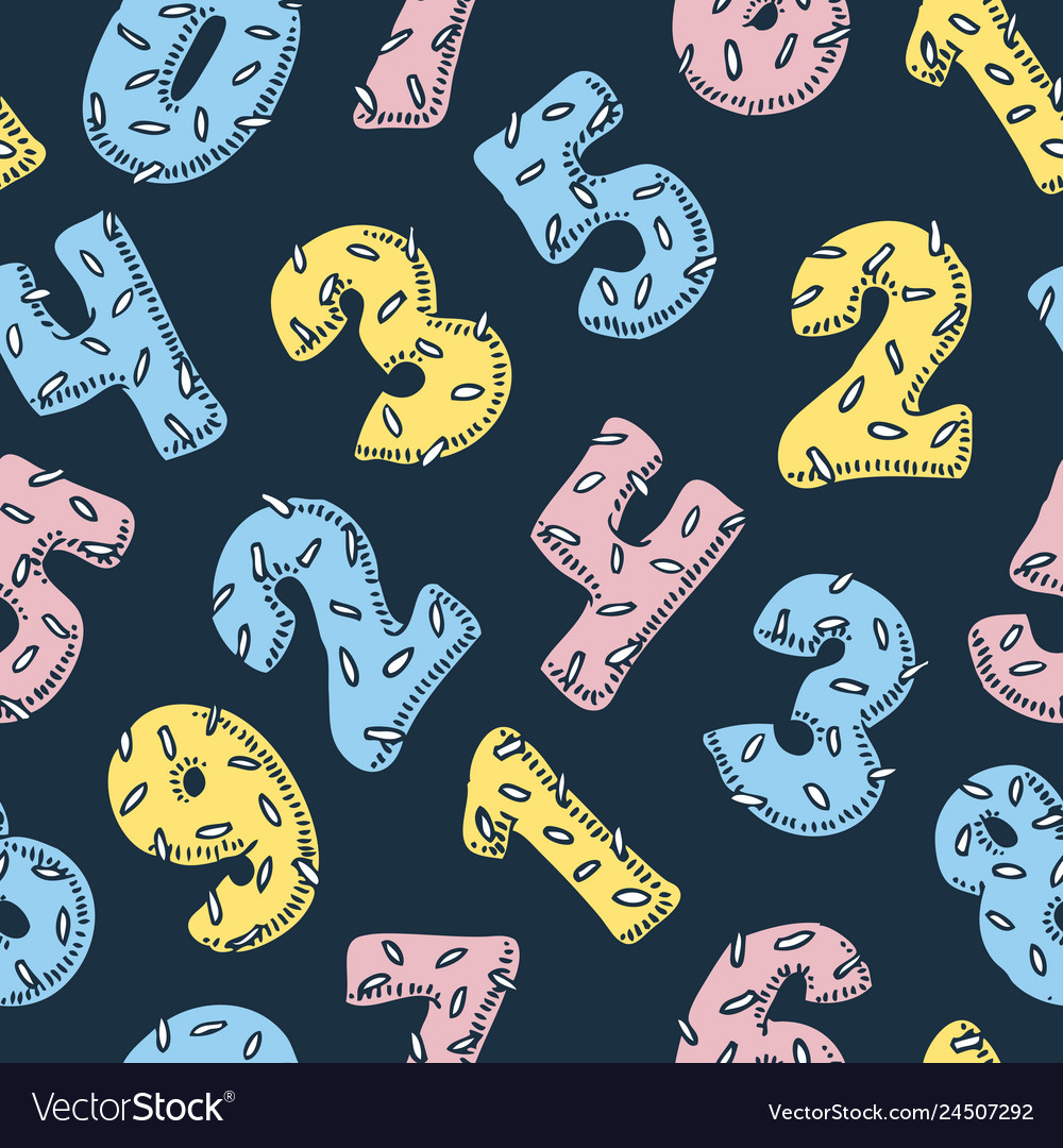 Seamless pattern with numbers in donut style vector image Seamless pattern with numbers in donut style