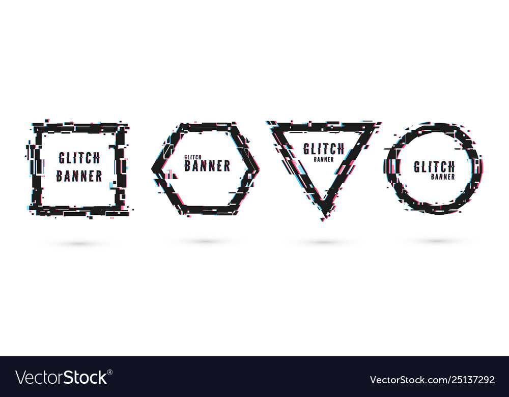 Set Banners Geometrical Shapes With Glitch Vector Image