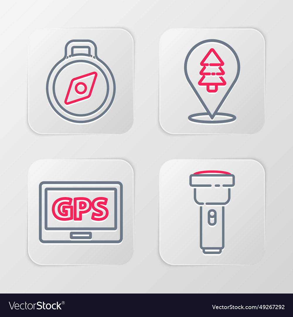 Set line flashlight gps device with map location vector image Set line flashlight gps device with map location