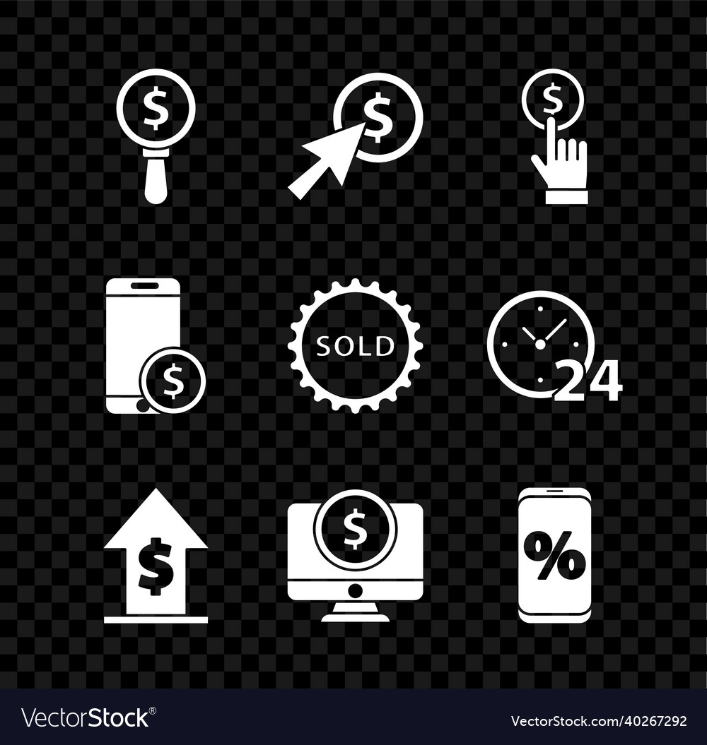 Set magnifying glass and dollar cursor coin hand Vector Image