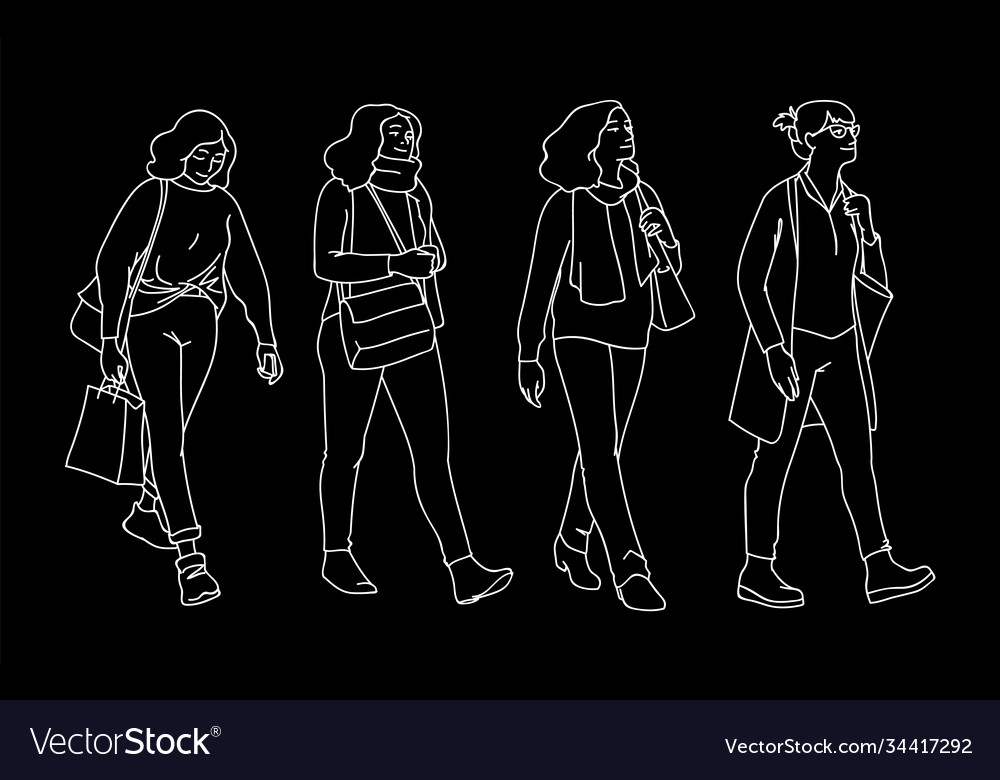 Set women taking a walk concept monochrome