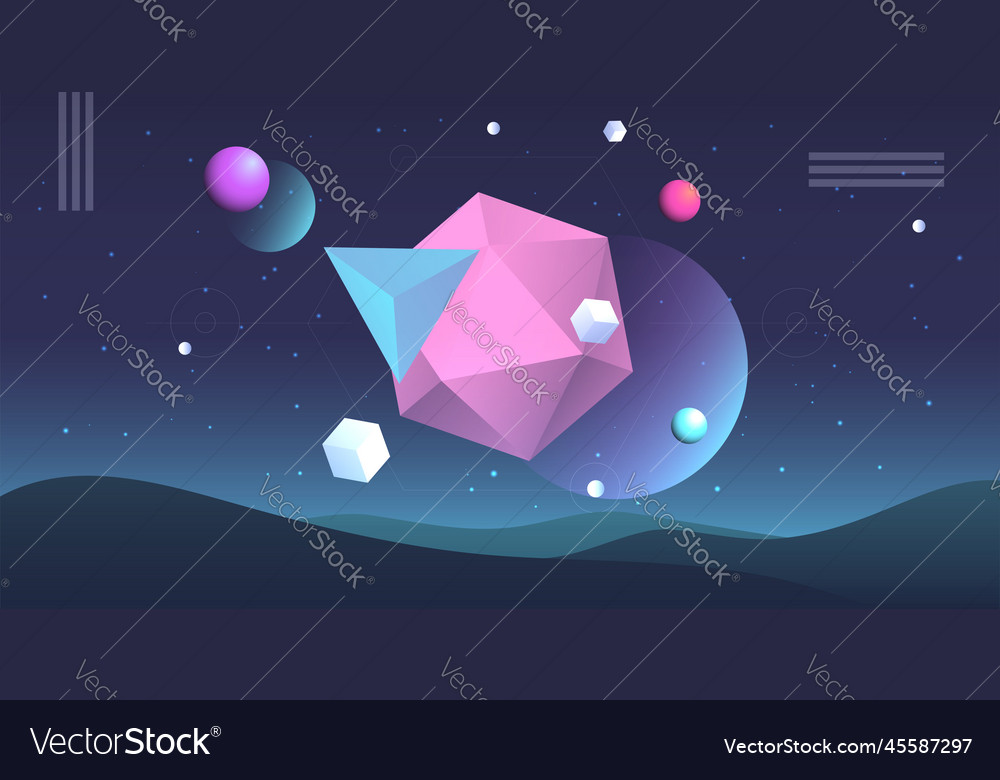Abstract planets on a background of wireframe vector image Abstract planets on a background of wireframe