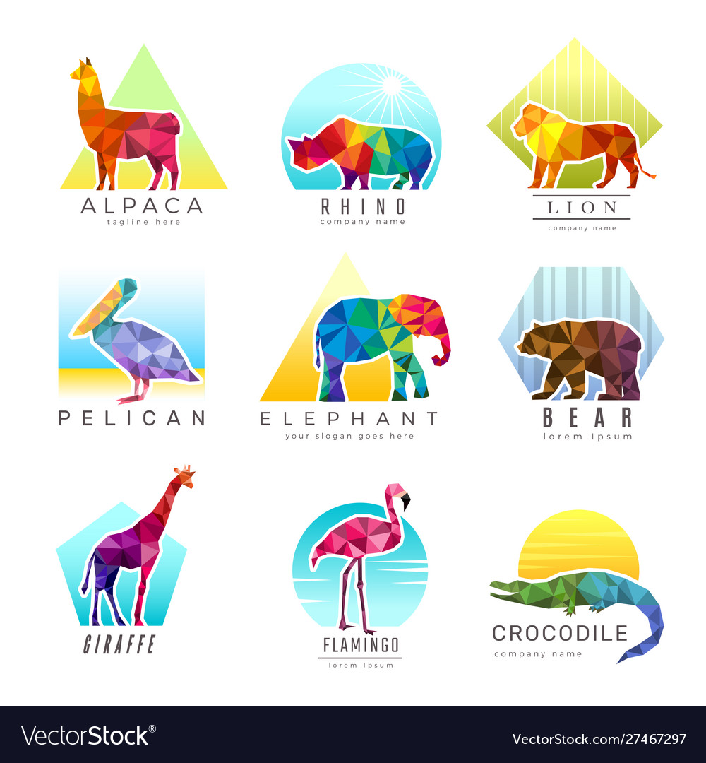 Animals logo zoo low poly triangular geometric vector image Animals logo zoo low poly triangular geometric