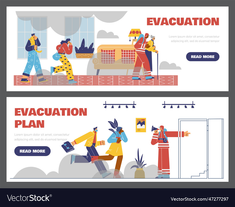 Evacuation plan banners with rescue forces