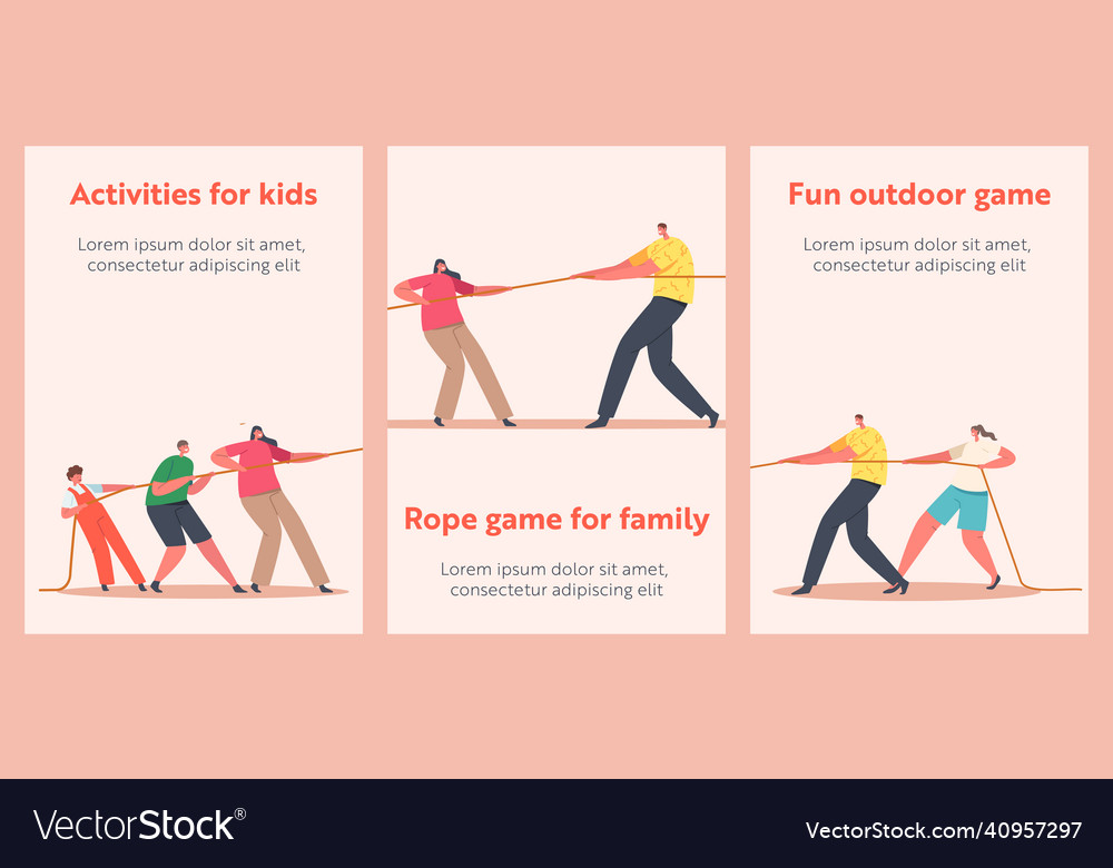 Family sports activity cartoon banners mom dad