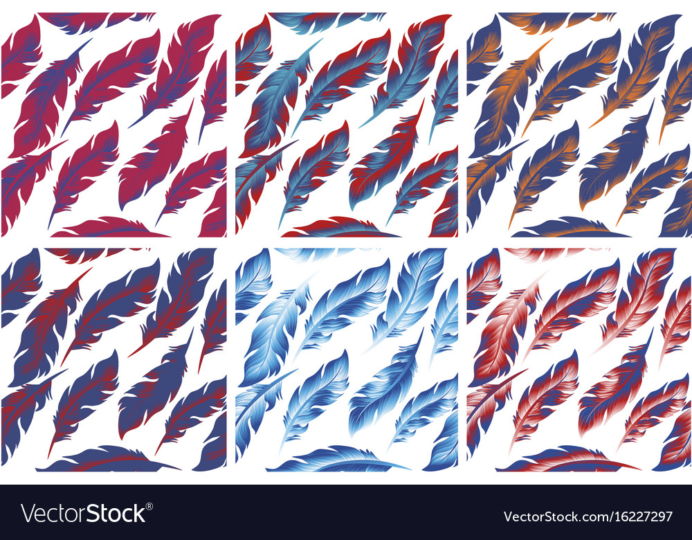 Feathers bird seamless pattern set retro doodle