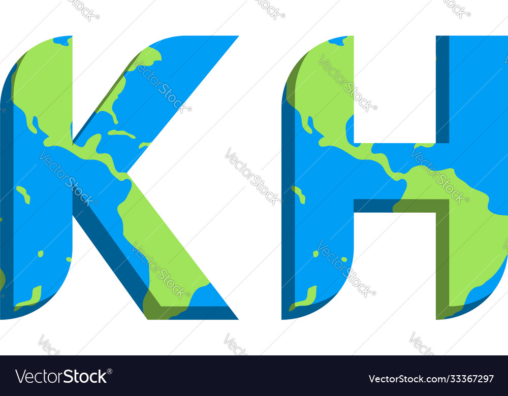 Initial kh logo design with world map style vector image Initial kh logo design with world map style