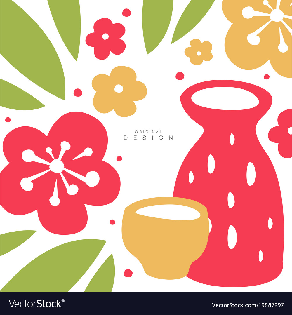 Oriental flowers leaves jug cup card