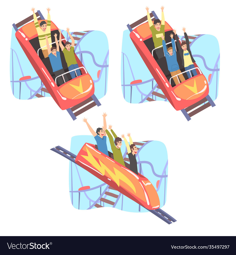 People having fun in roller coaster set bundle Vector Image