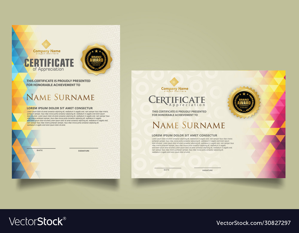 Set certificate template with triangle geometric vector image Set certificate template with triangle geometric