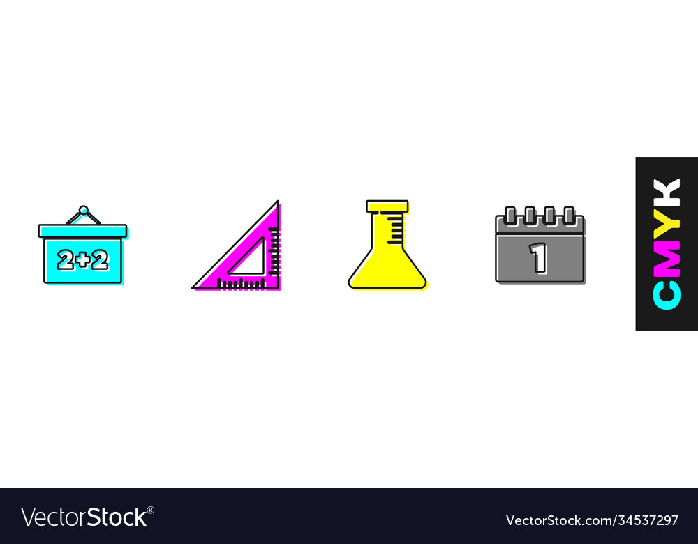 Set chalkboard triangular ruler test tube vector image Set chalkboard triangular ruler test tube
