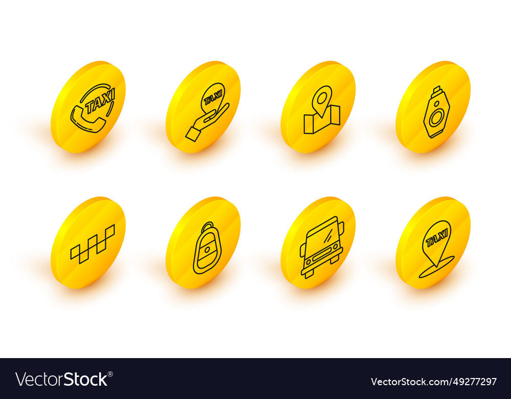 Set line map pointer with taxi car key remote vector image Set line map pointer with taxi car key remote
