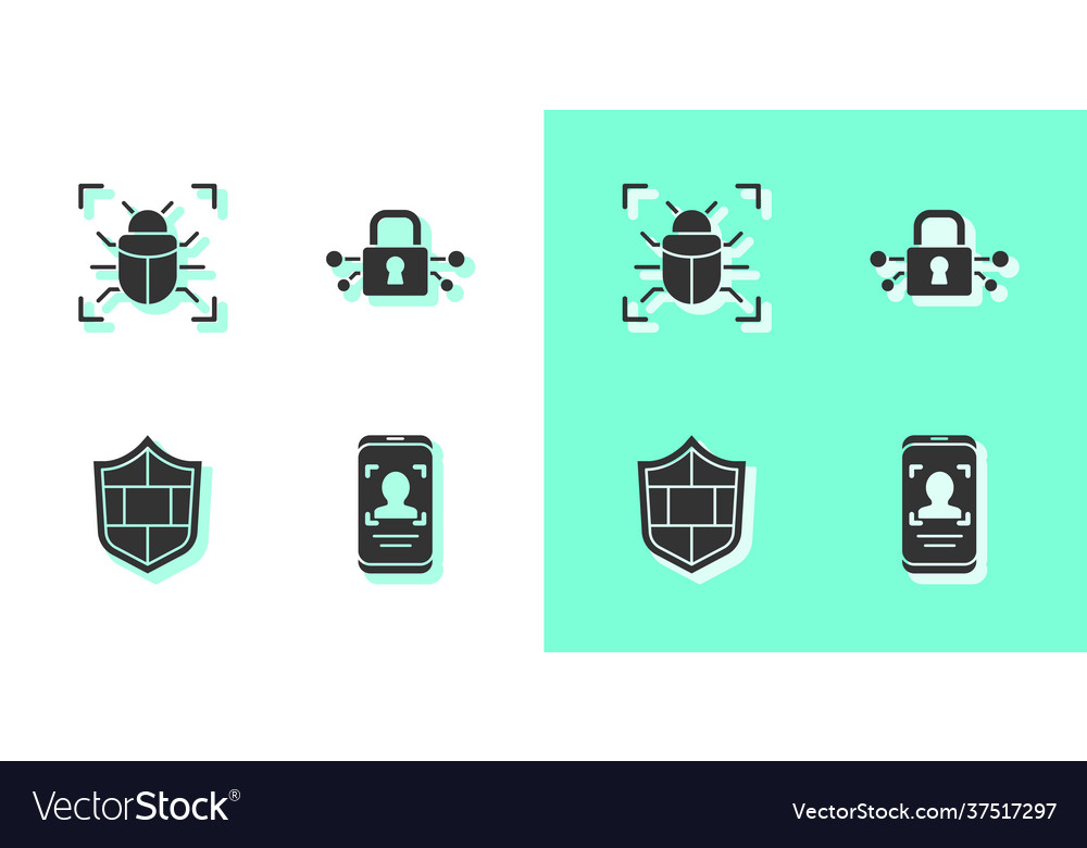 Set mobile and face recognition system bug vector image Set mobile and face recognition system bug
