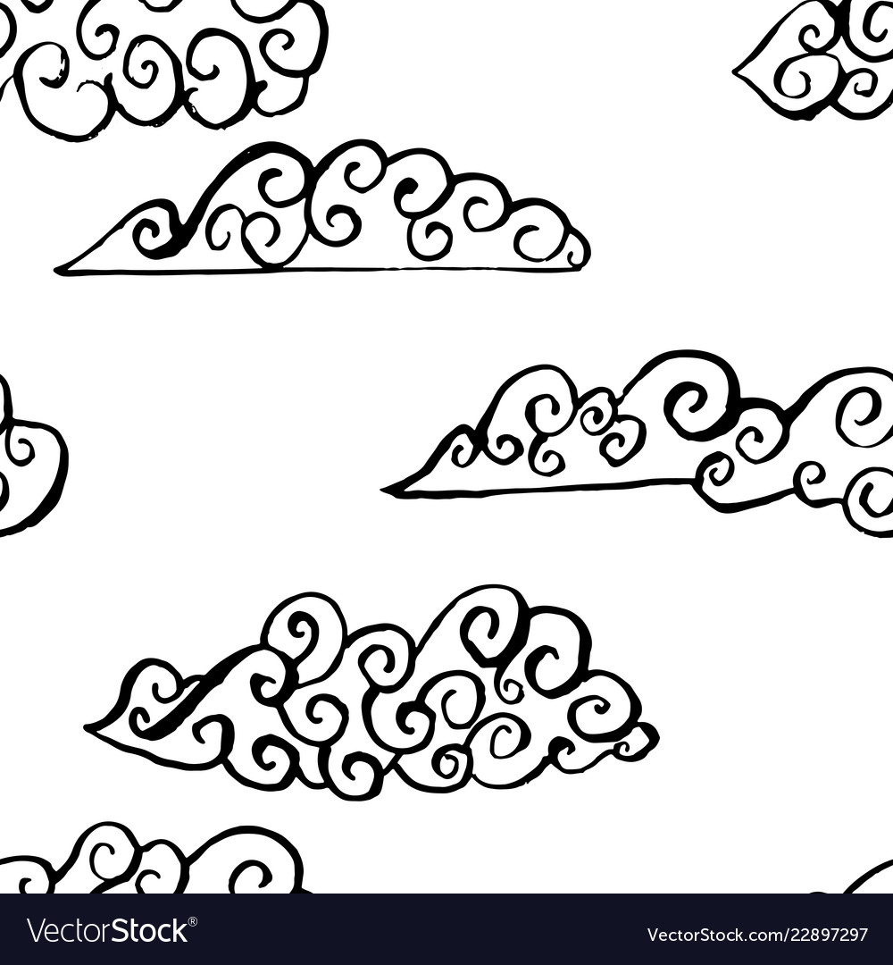 Sky with grunge clouds seamless ink pattern