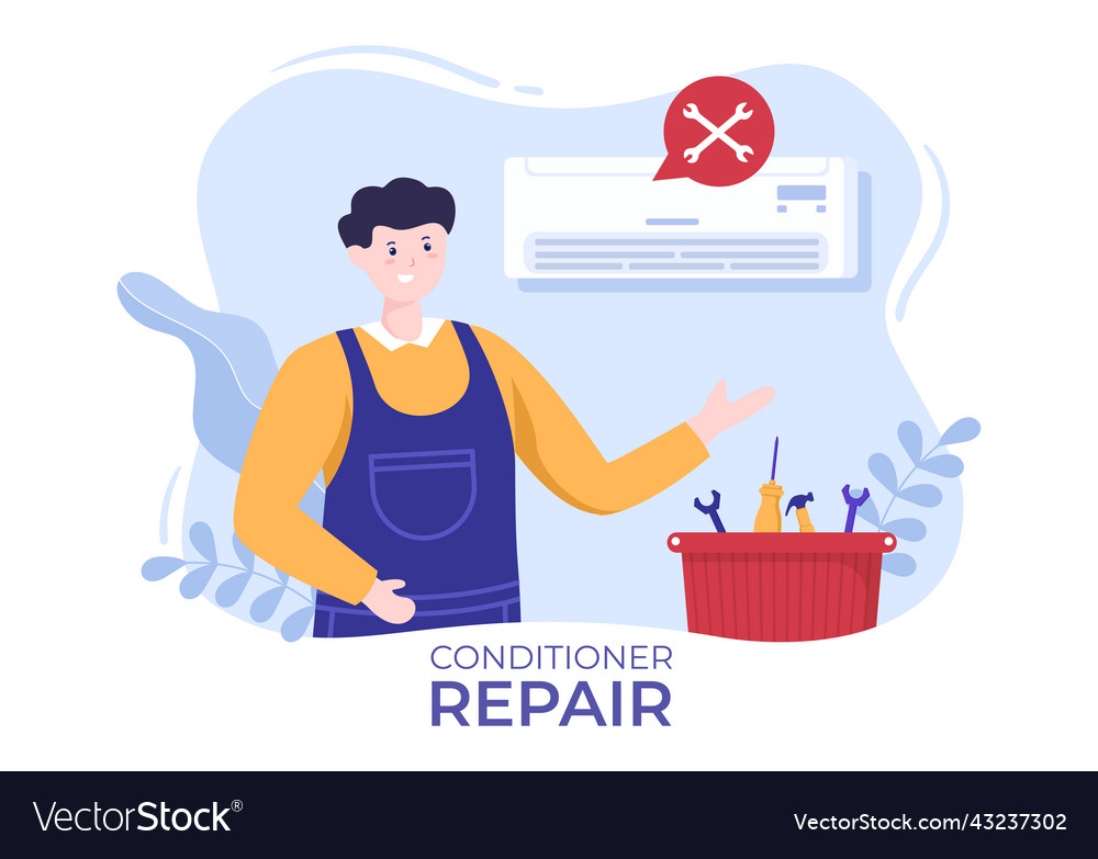 Air conditioner repair or installation with unit vector image Air conditioner repair or installation with unit