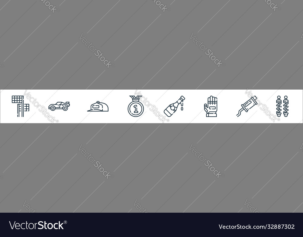 Auto racing line icons linear set quality vector image Auto racing line icons linear set quality