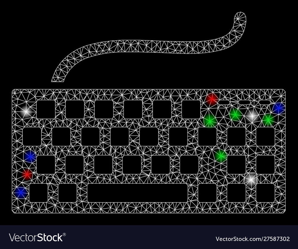 Bright mesh network computer keyboard with flash vector image Bright mesh network computer keyboard with flash