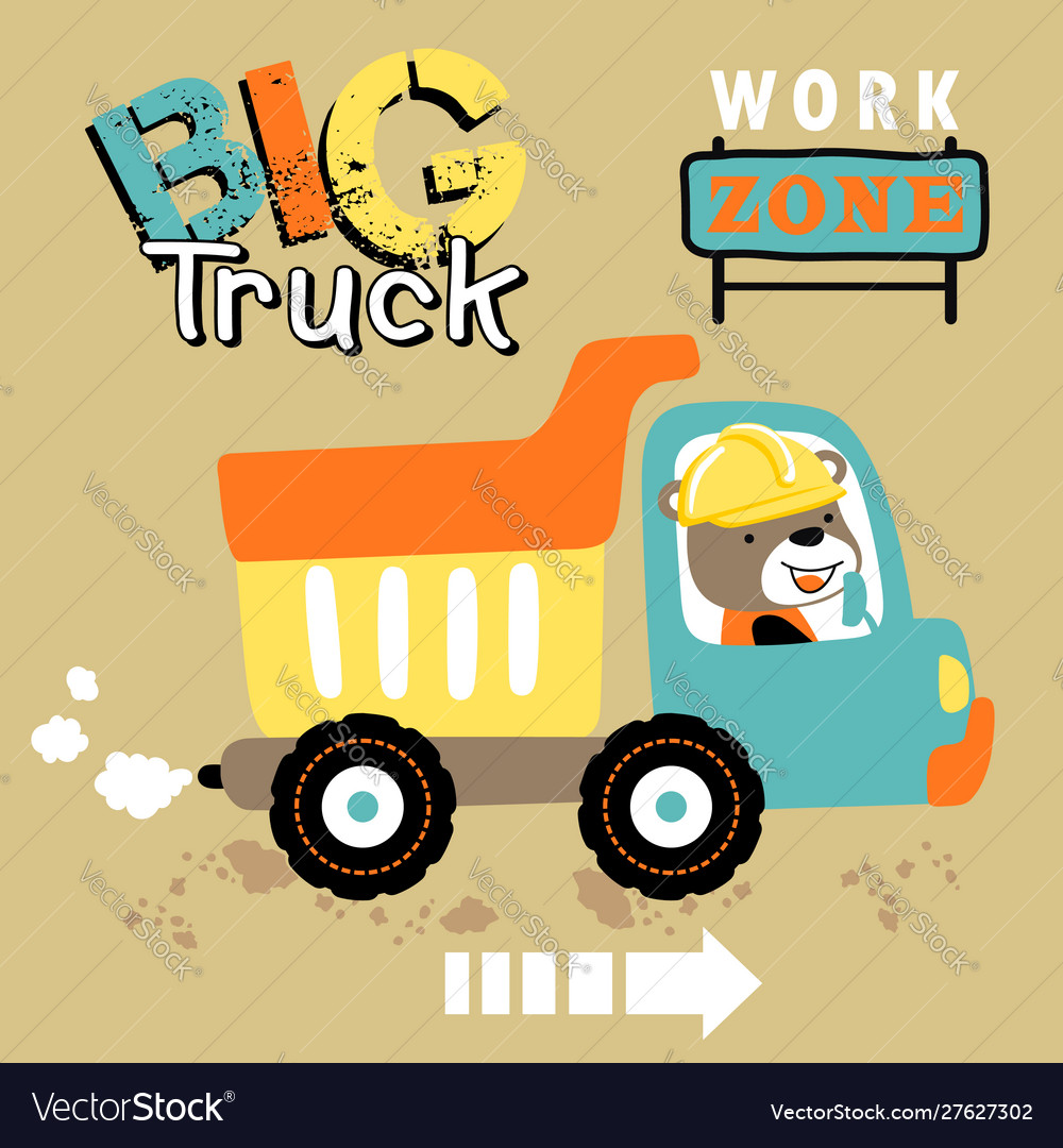 Cartoon dump truck with bear driver