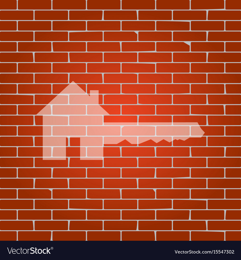 Home key sign whitish icon on brick wall