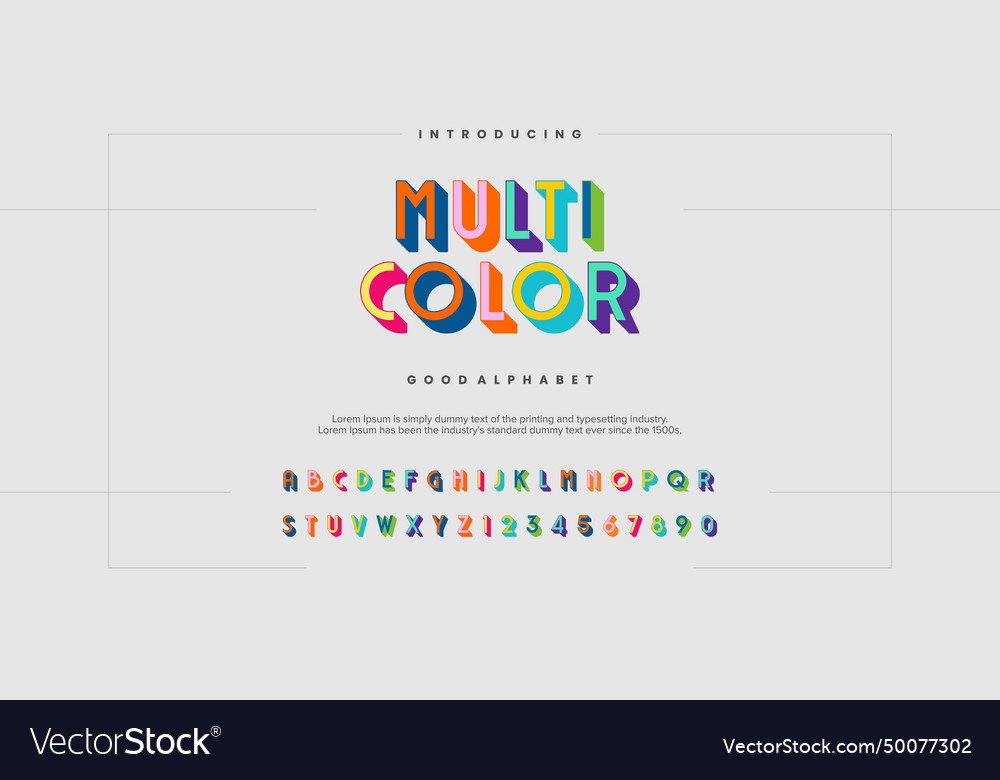 Multi color futuristic minimalist display font vector image Multi color futuristic minimalist display font