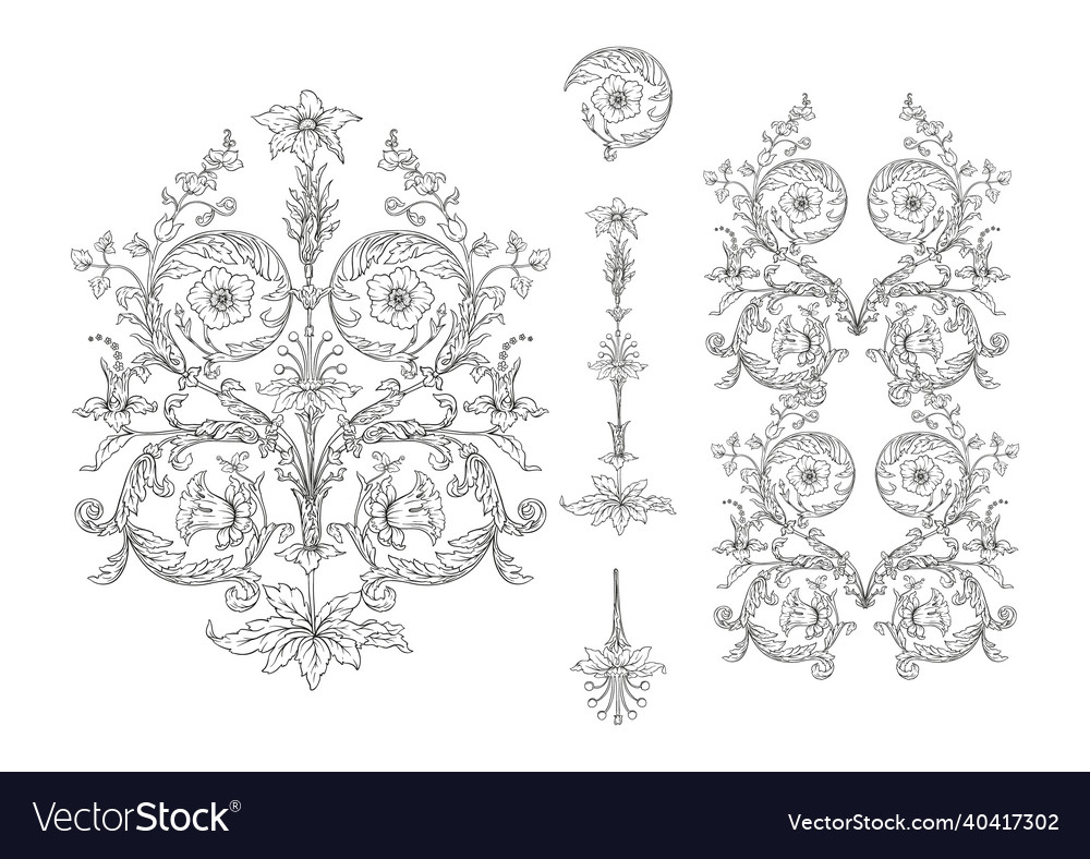 Set of elements pattern with stylized flowers vector image Set of elements pattern with stylized flowers
