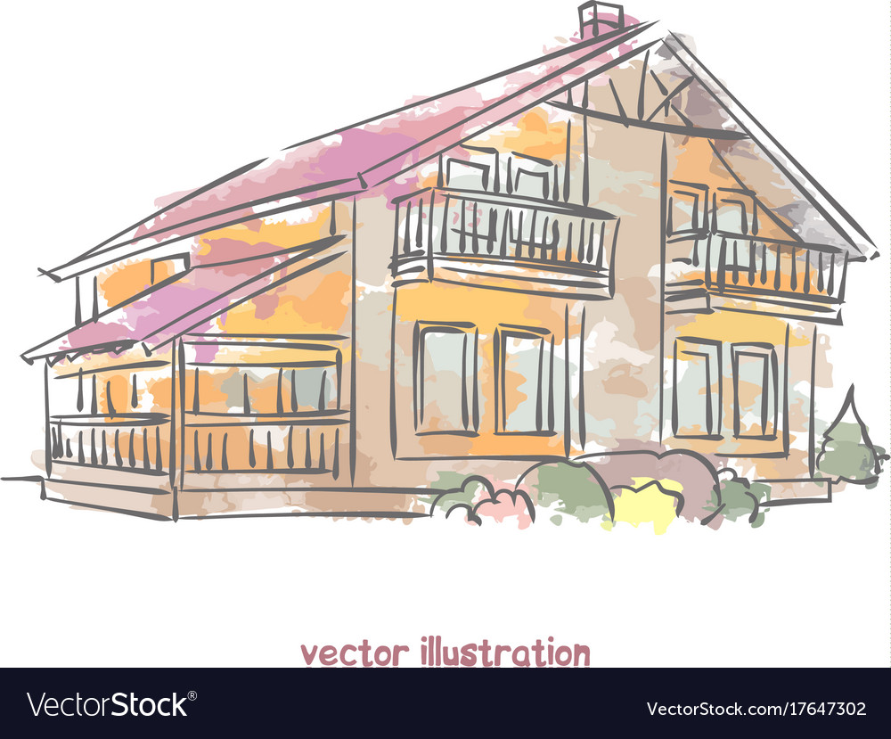 Sketch of wooden house