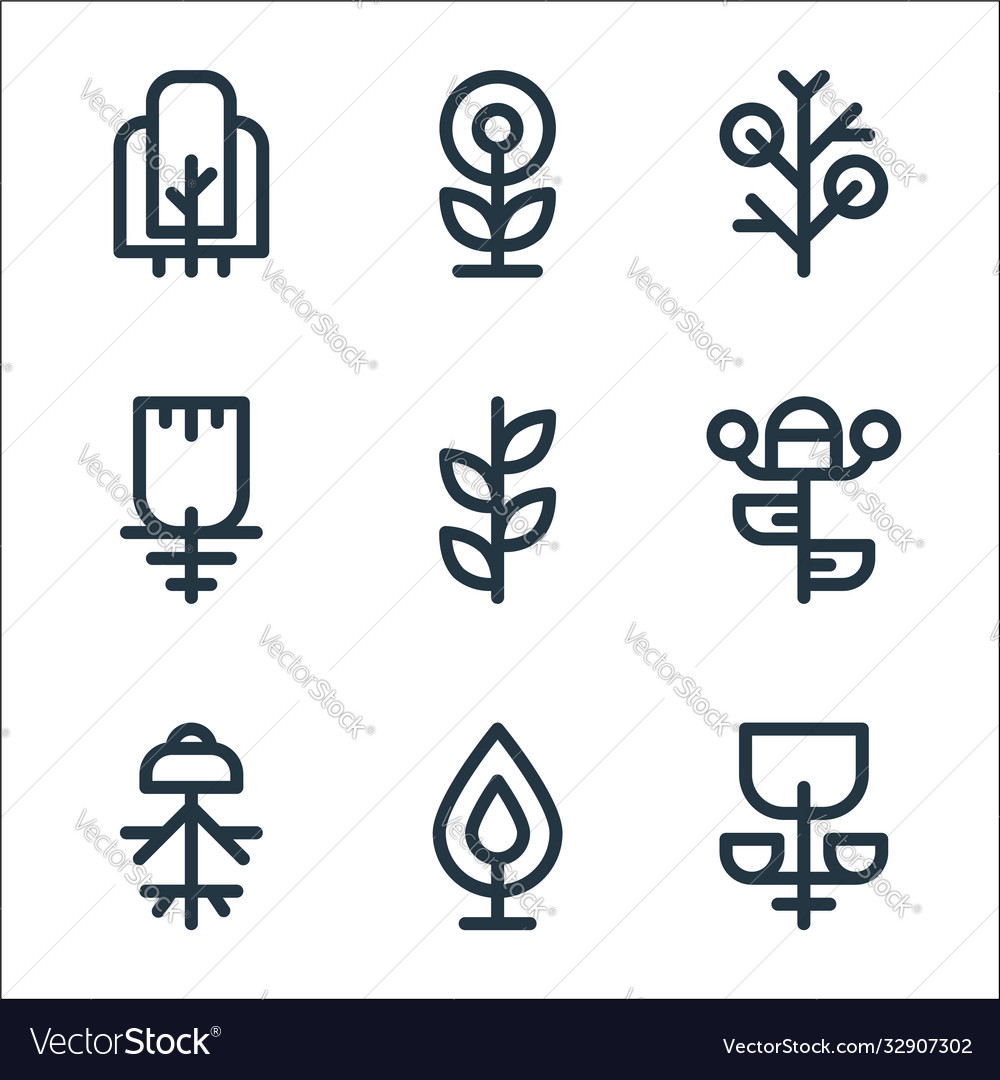 Tree and plant line icons linear set quality Vector Image Tree and plant line icons linear set quality
