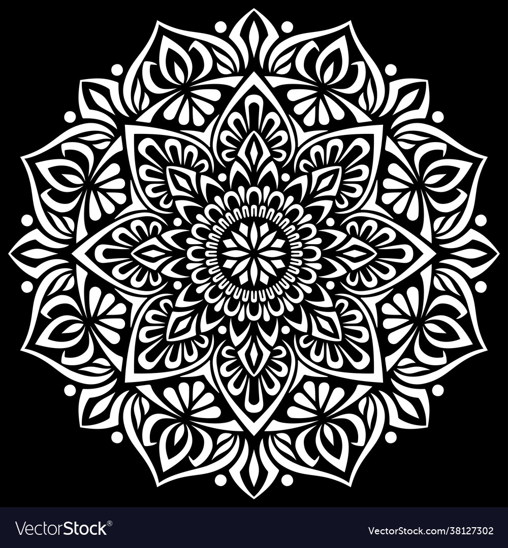 Weiße Mandala auf schwarzem Muster Schablonen doodles