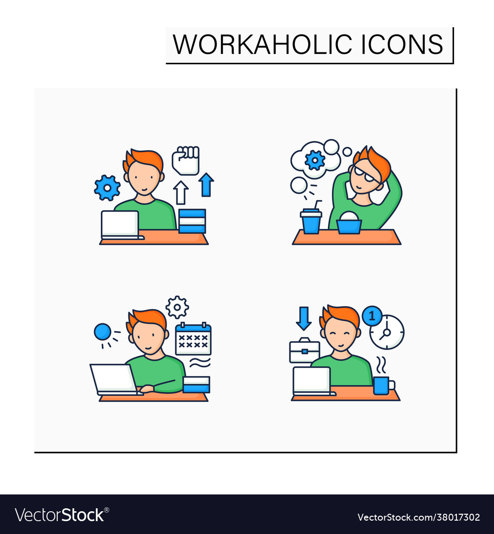 Workaholic color icons set